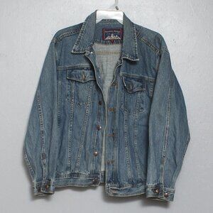 Vintage Roundy Ridge dark wash rigid denim trucker jacket